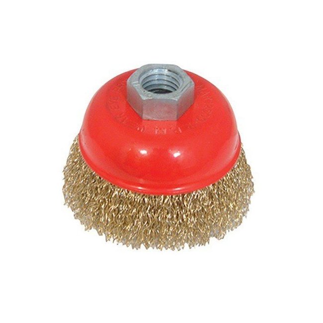 Brosse boisseau fils laiton ondulés de meuleuse